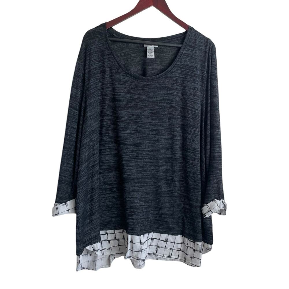 Catherines Women Tunic Sweater 2X Black Contrast Trim Stretch Work Office Travel